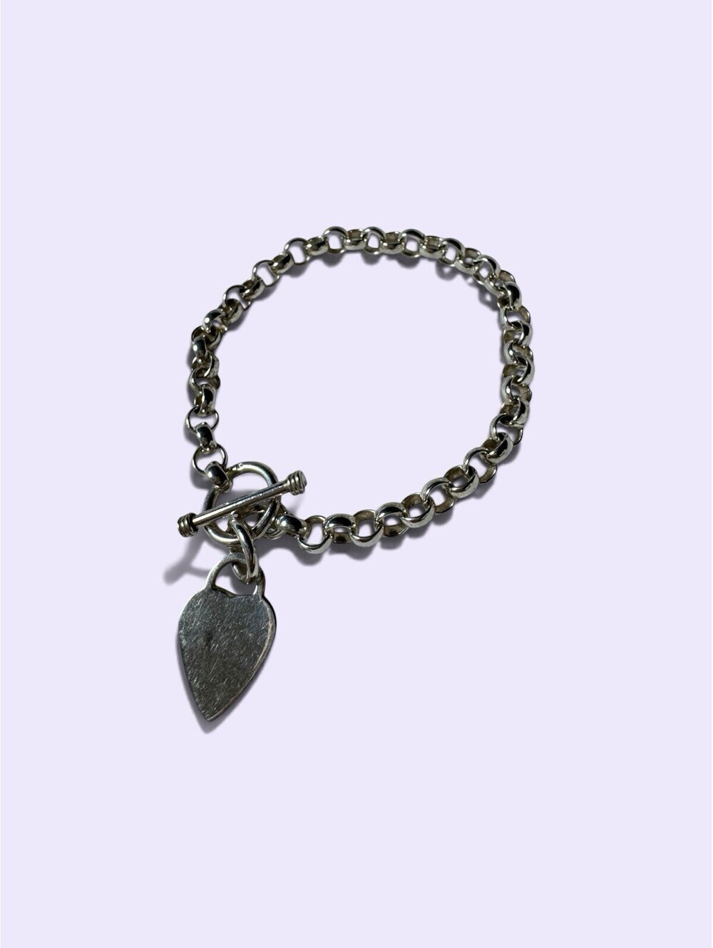 Sterling Silver Heart Charm Chain Link Toggle Bracelet 7.5in